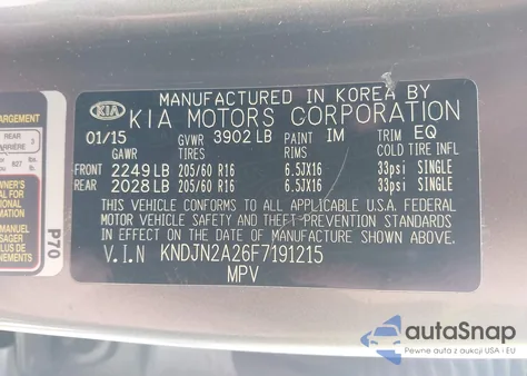 2015 Kia Soul z USA, uszkodzony, nr VIN KNDJN2A26F7191215